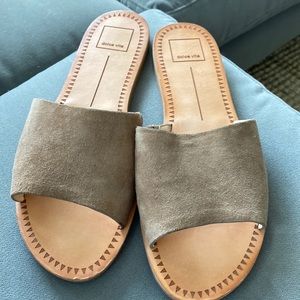 Suede slide sandals in nude